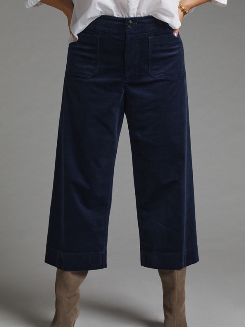 Mauve Navy Wide-Leg Cropped Corduroy Pants 18 Anthropologie